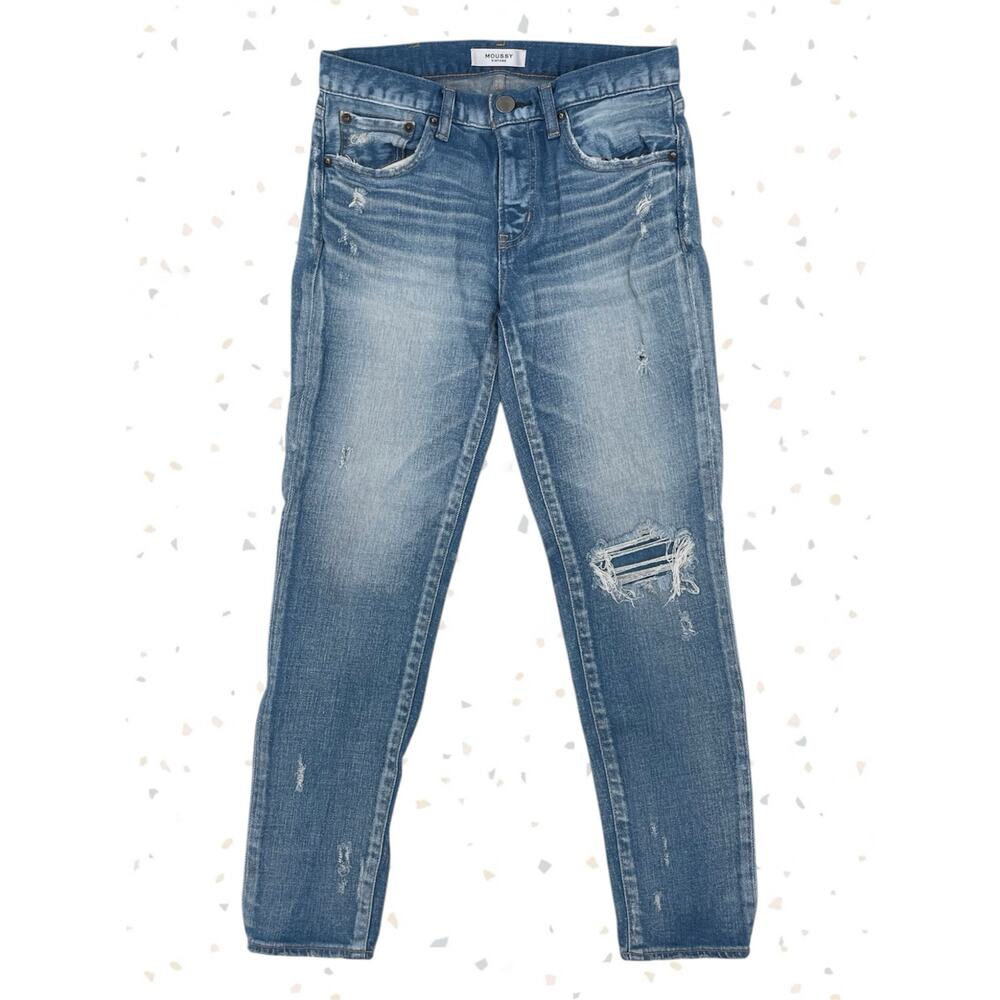 Moussy Vintage Lenwood Skinny Blue Jean Japanese Denim Grunge Distressed Size 27